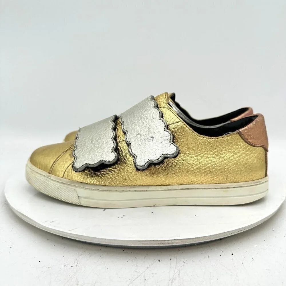 Fendi Women EU 36 US 6 Gold Silver Mixed Leather Low Top Shoes Sneakers